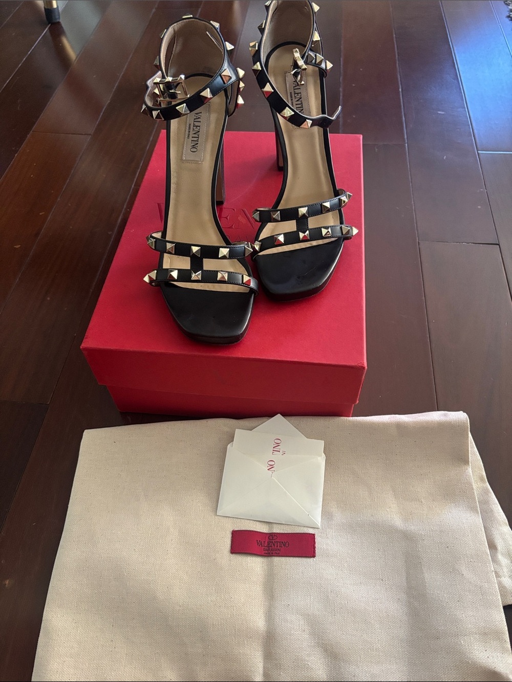 Valentino Garavani Black Leather Rockstud Strappy High Heel Sandals